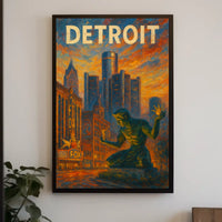 Spirit Of Detroit Poster Fiery Cityscape For Detroit Fans