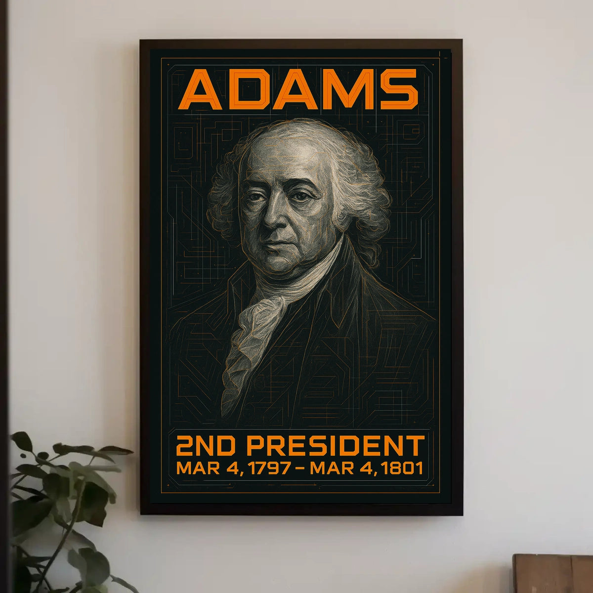 John Adams 2nd President of the United States Techno Schematic Poster