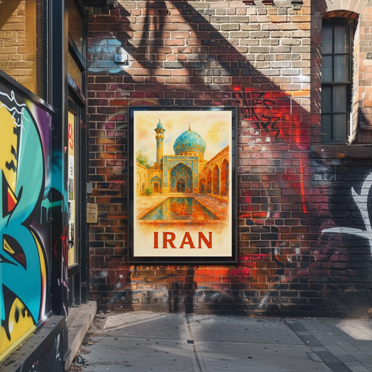 Iran Mosque Watercolor Travel Poster