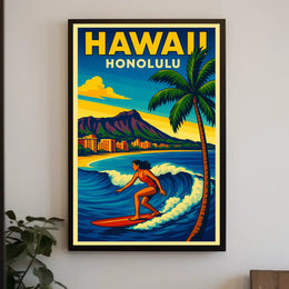 Surfing In Honolulu Poster