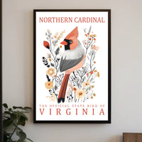 Northern Cardinal Virginia State Bird Art Poster