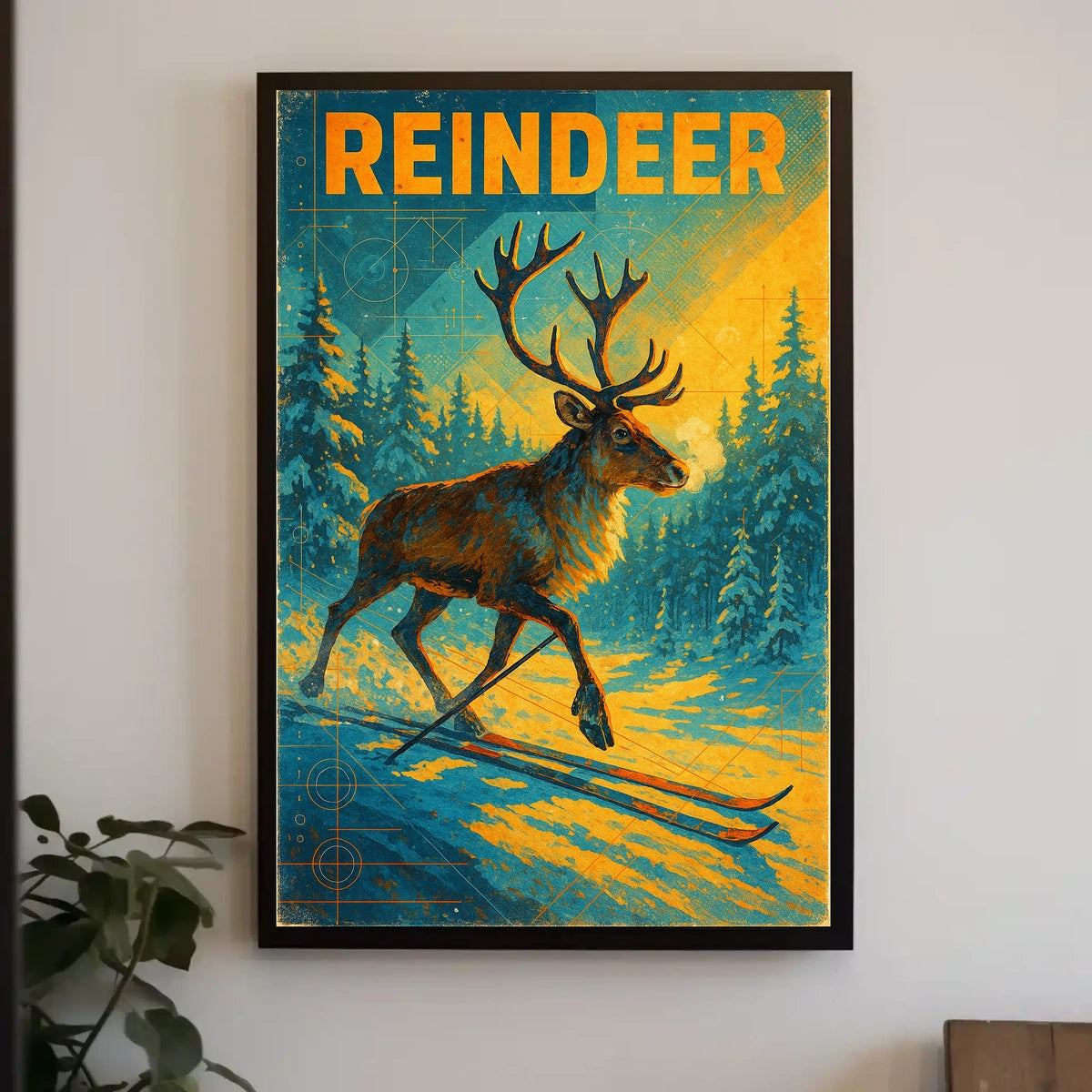 Reindeer On Skis Poster