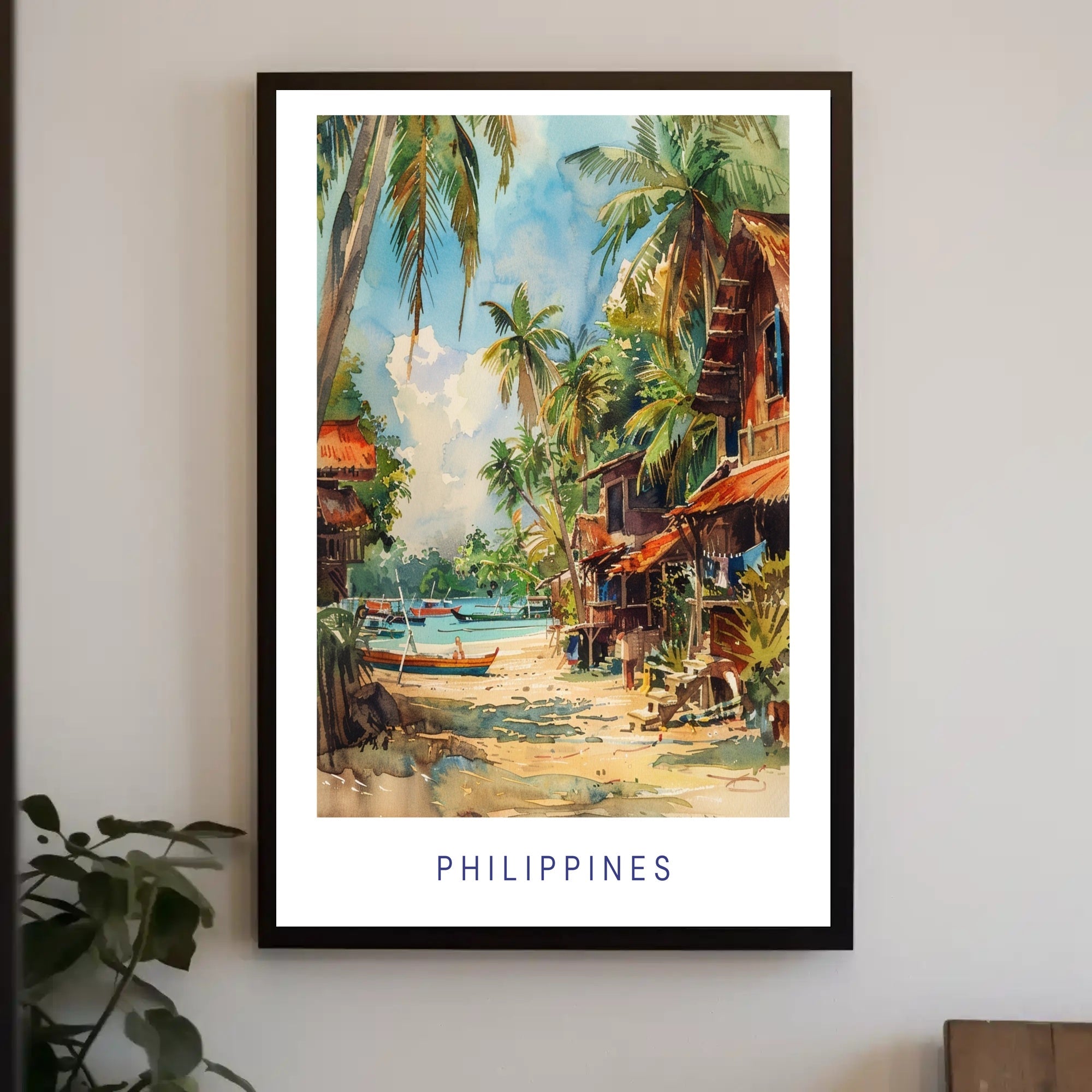 Tropical Coastal Serenity in Watercolor Travel Poster PosterGoat