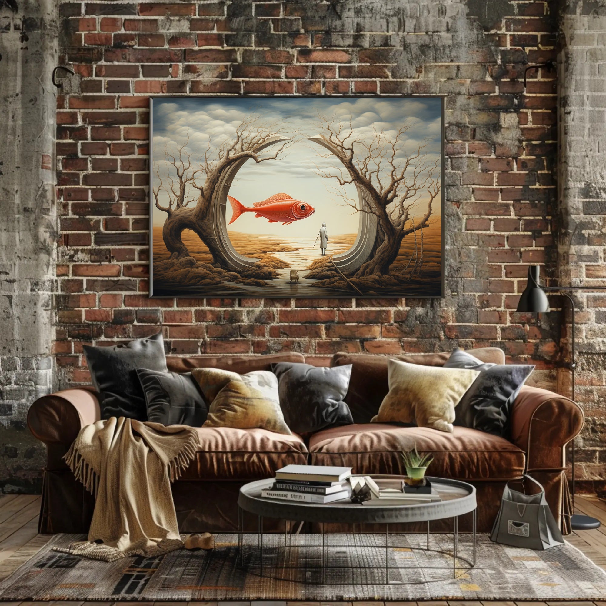 Surreal Dreamscape with Orange Fish Artistic Poster