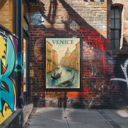 Venice Italy Gondolas Romantic Canal Scene Travel Poster