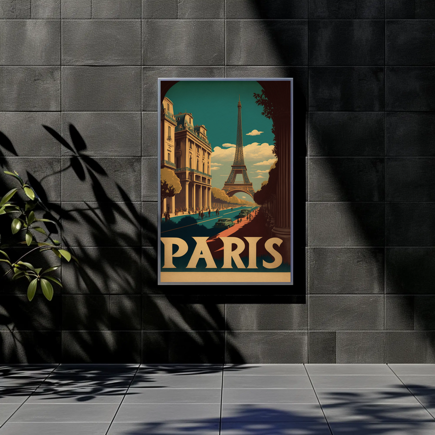Paris Eiffel Tower Avenue Scene Vintage Travel Poster