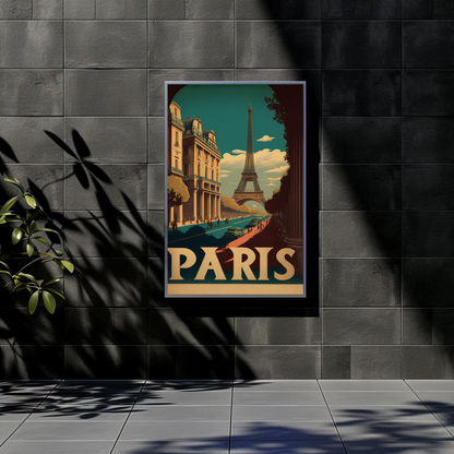 Paris Eiffel Tower Avenue Scene Vintage Travel Poster