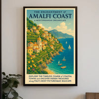 Amalfi Coast Vintage Travel Poster: Italian Seaside Charm