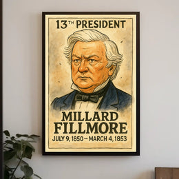 Millard Fillmore 13th President of the United States Exaggerated Cartoon Sketch Poster
