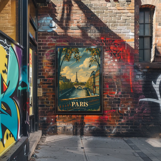 Paris Eiffel Tower River Seine Bridge Travel Poster