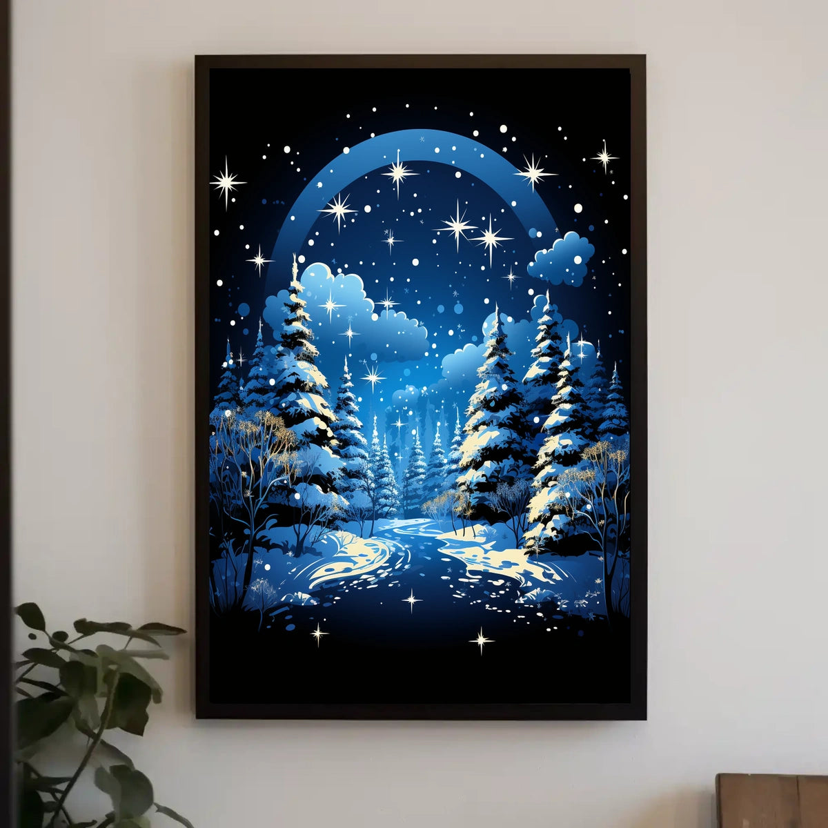 Winter Night Pathway: Enchanting Fantasy Art Poster