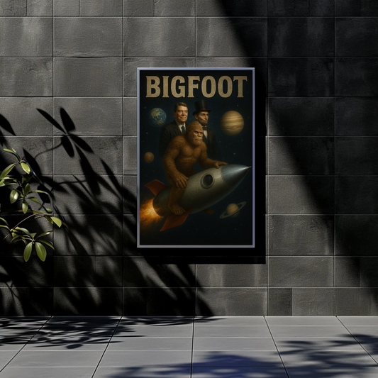 Vintage Poster Bigfoot Reagan Lincoln Rocket Ship