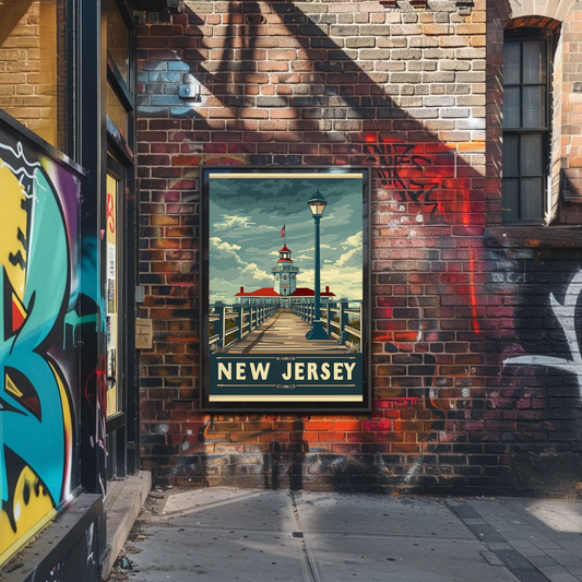 New Jersey Boardwalk Lighthouse Travel Poster