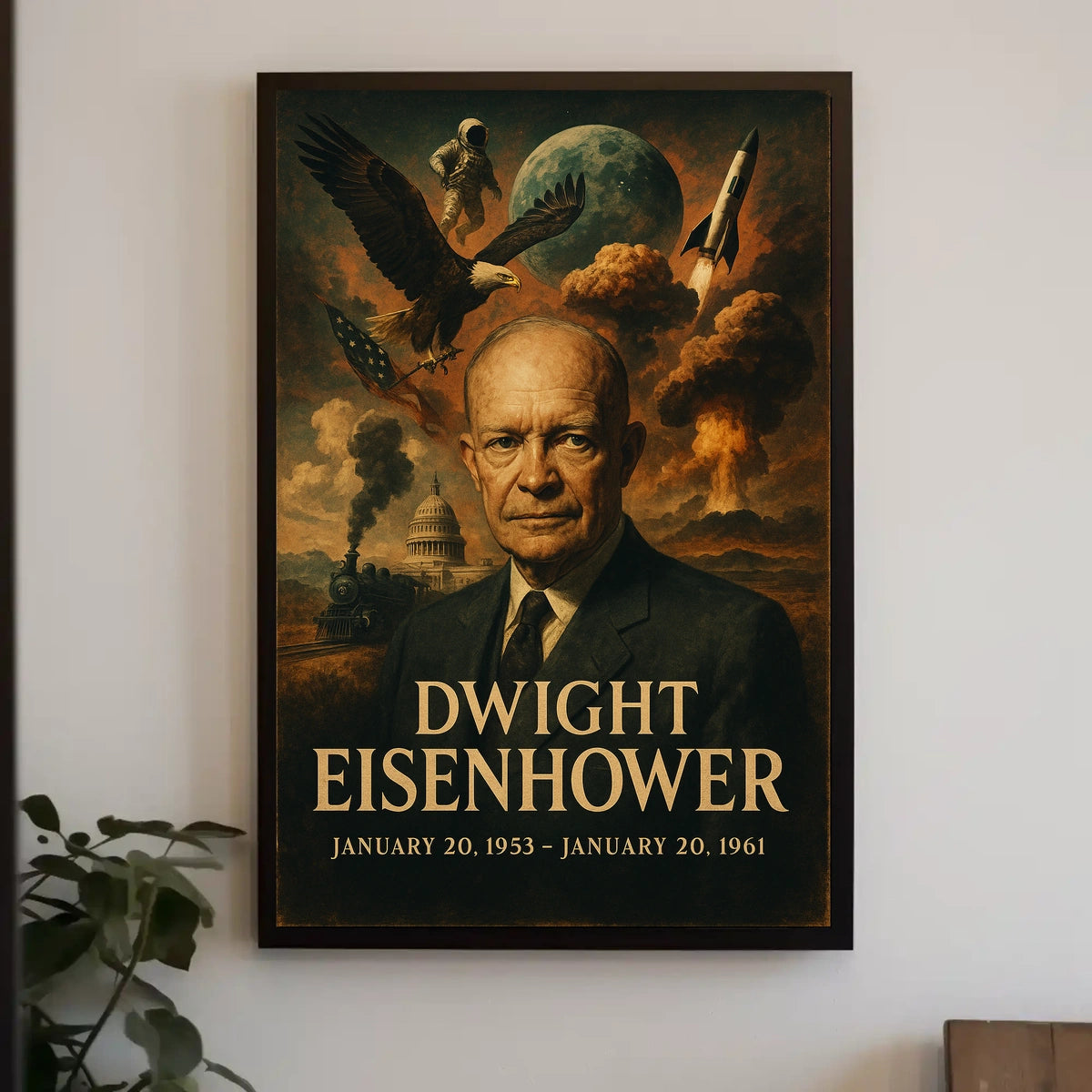 Dwight Eisenhower Presidential Era 1950s America Patriotic Realism Art Deco Poster