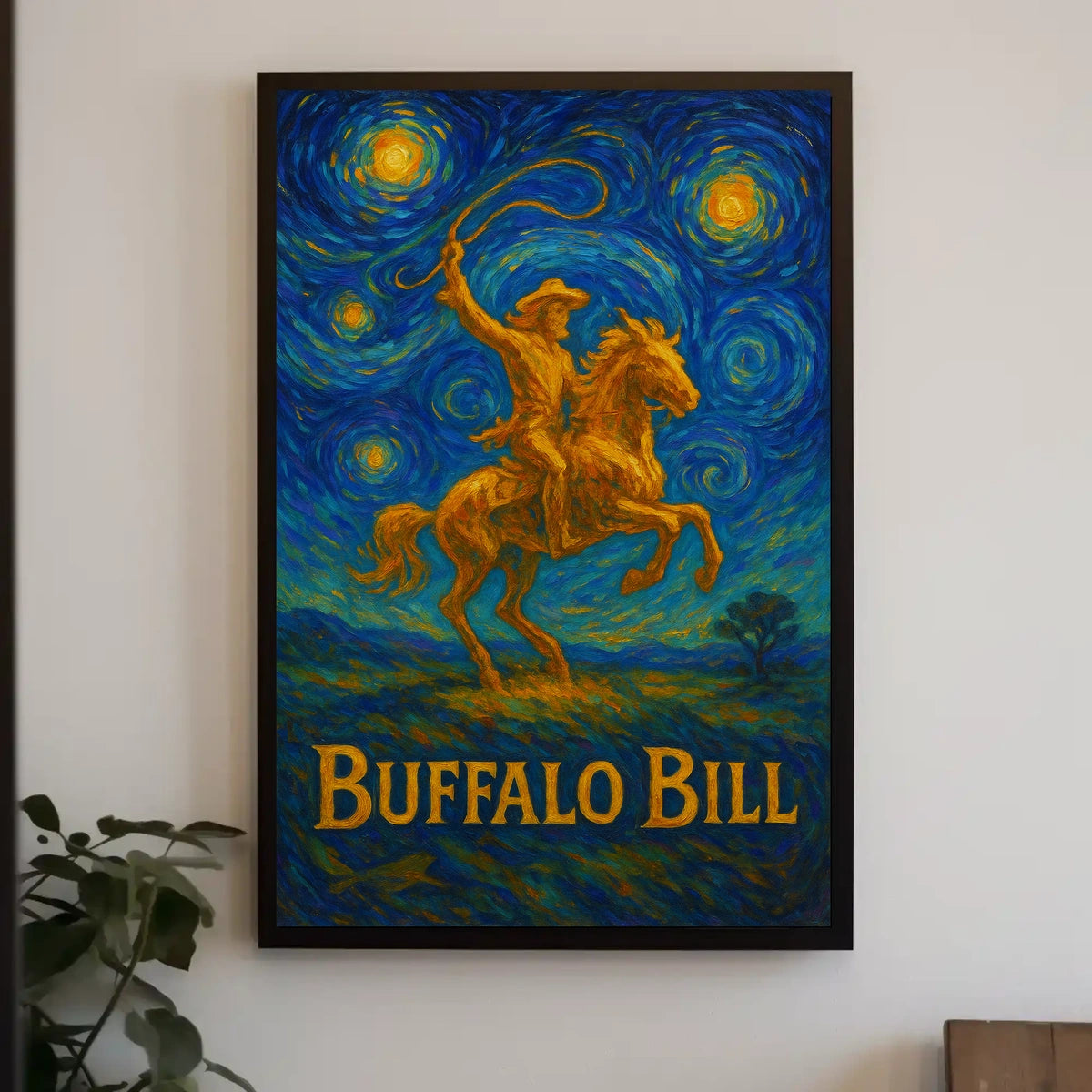 Cowboy Under Starry Sky Van Gogh Western Art Wild West Poster