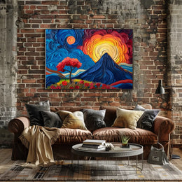 Van Gogh-Inspired Vibrant Mountain Sunrise Poster