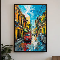 Vibrant Urban Street Scene Impressionistic Art Poster