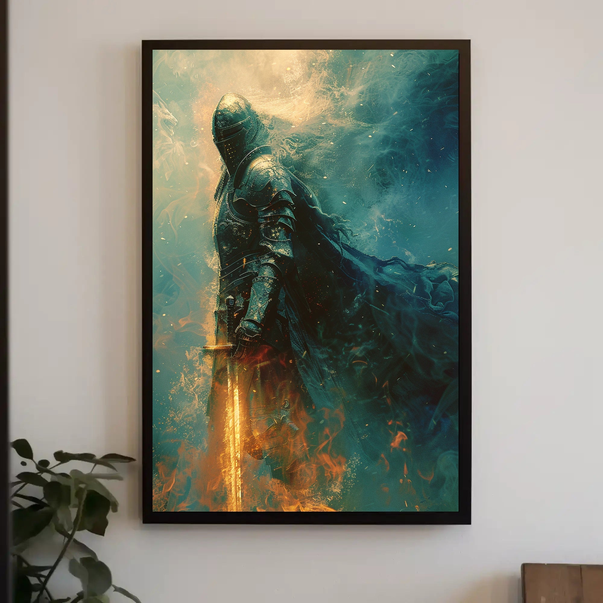 Medieval Knight with Glowing Sword Fantasy or Mythology Poster PosterGoat