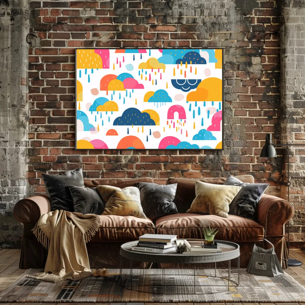 Colorful Clouds and Raindrops Abstract Art Poster