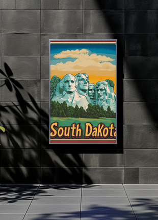 Mount Rushmore Retro Border South Dakota Vintage Travel Poster