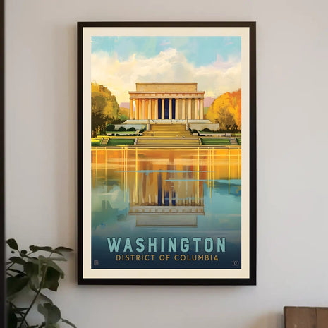 Lincoln Memorial Travel Poster: Vibrant Landmark Reflection Art