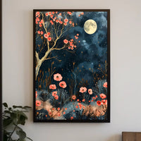 Dreamy Enchanted Garden Under Moonlit Sky Poster