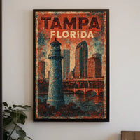 Tampa Skyline Vintage Lighthouse Nostalgic Art Poster