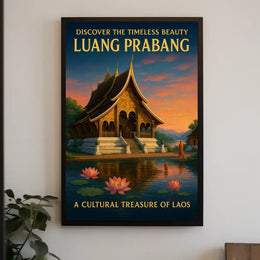 Luang Prabang Cultural Treasure Photorealistic Travel Poster