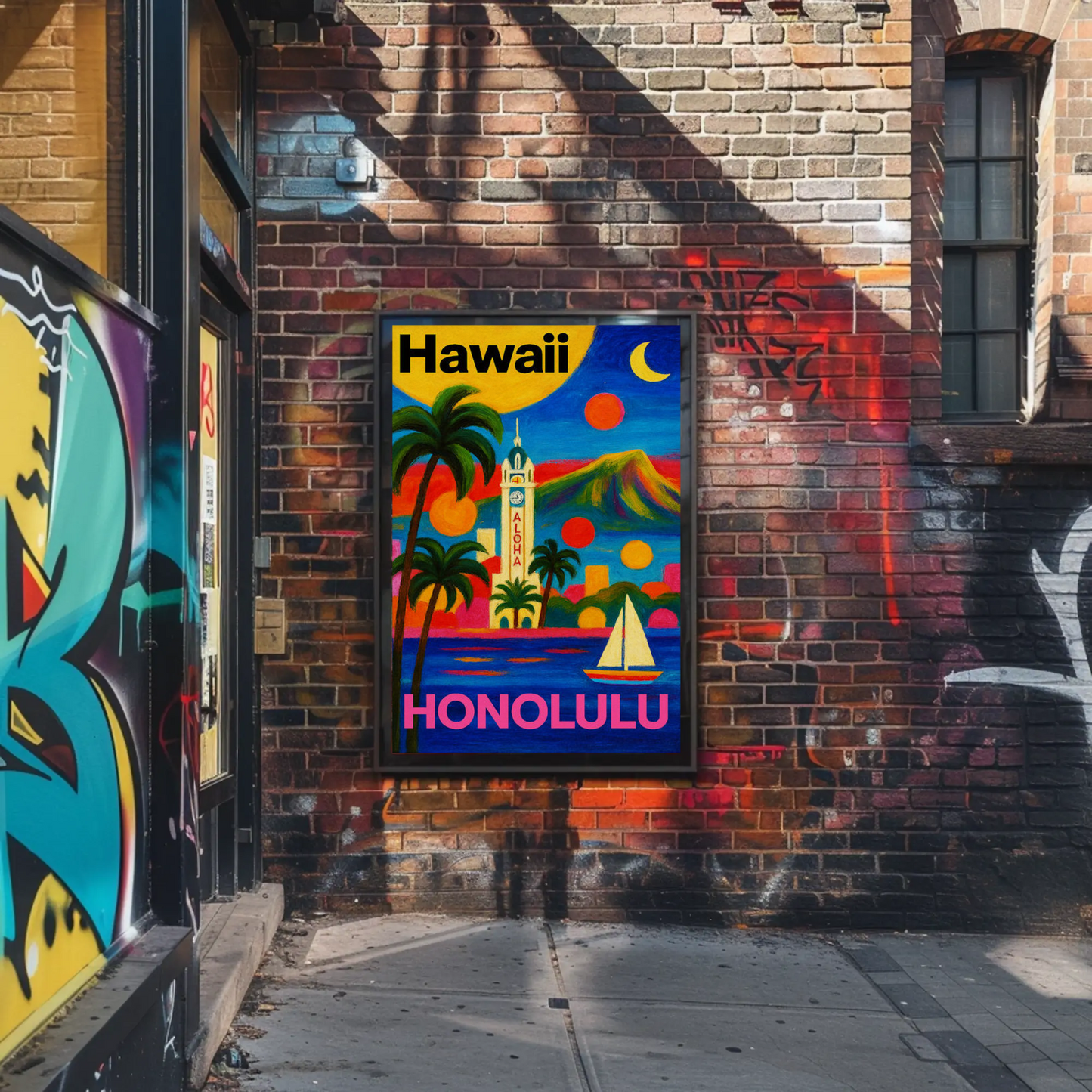 Honolulu Hawaii Tower View With Sunset Colors Travel Poster