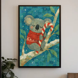 Cozy Koala with Candy Cane Poster