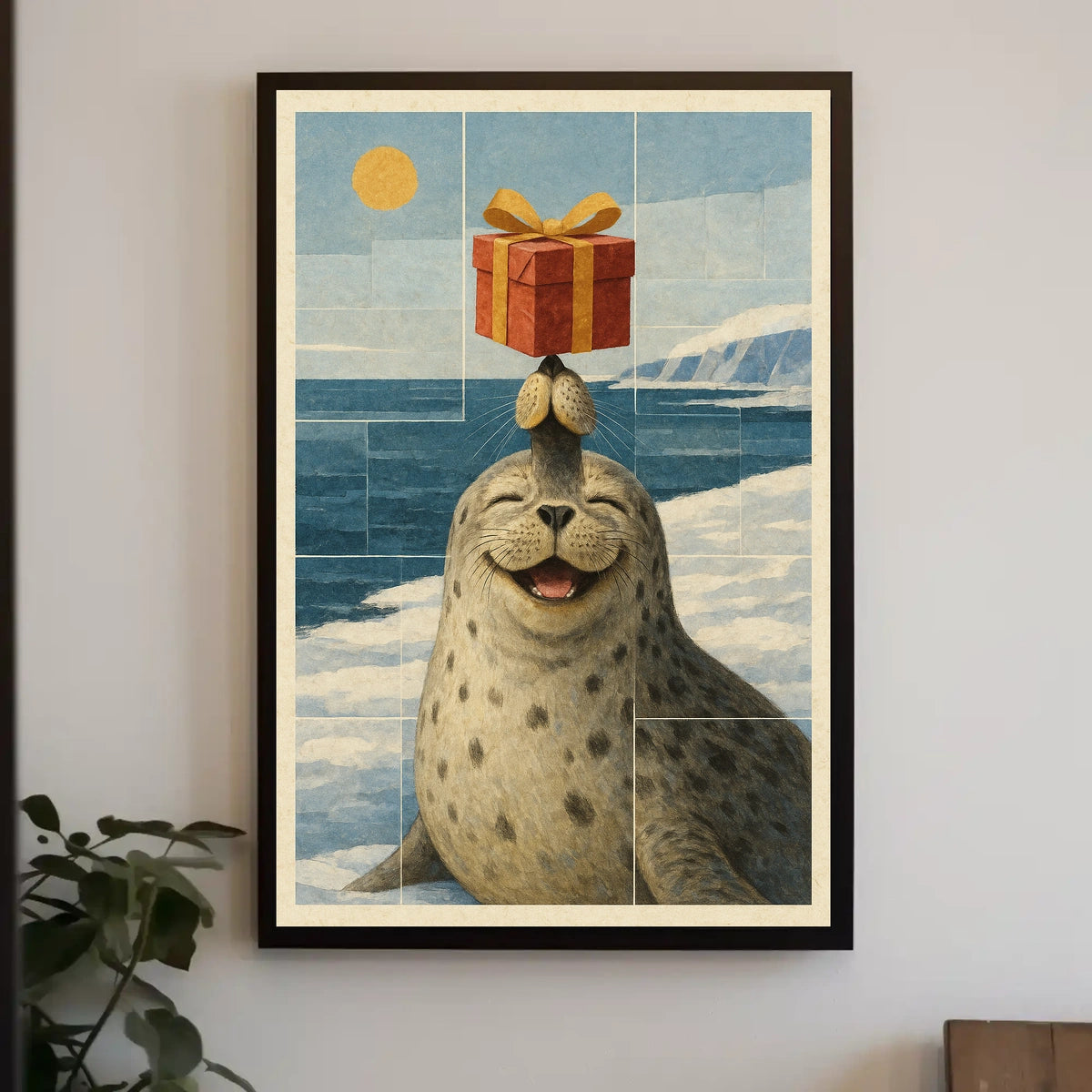 Joyful Seal With A Gift Poster