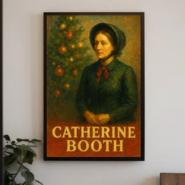 This stylized poster features an artistic depiction of a woman labeled "Catherine Booth." Travel Poster