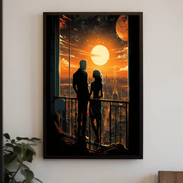 Sunset Over the Futuristic City Poster
