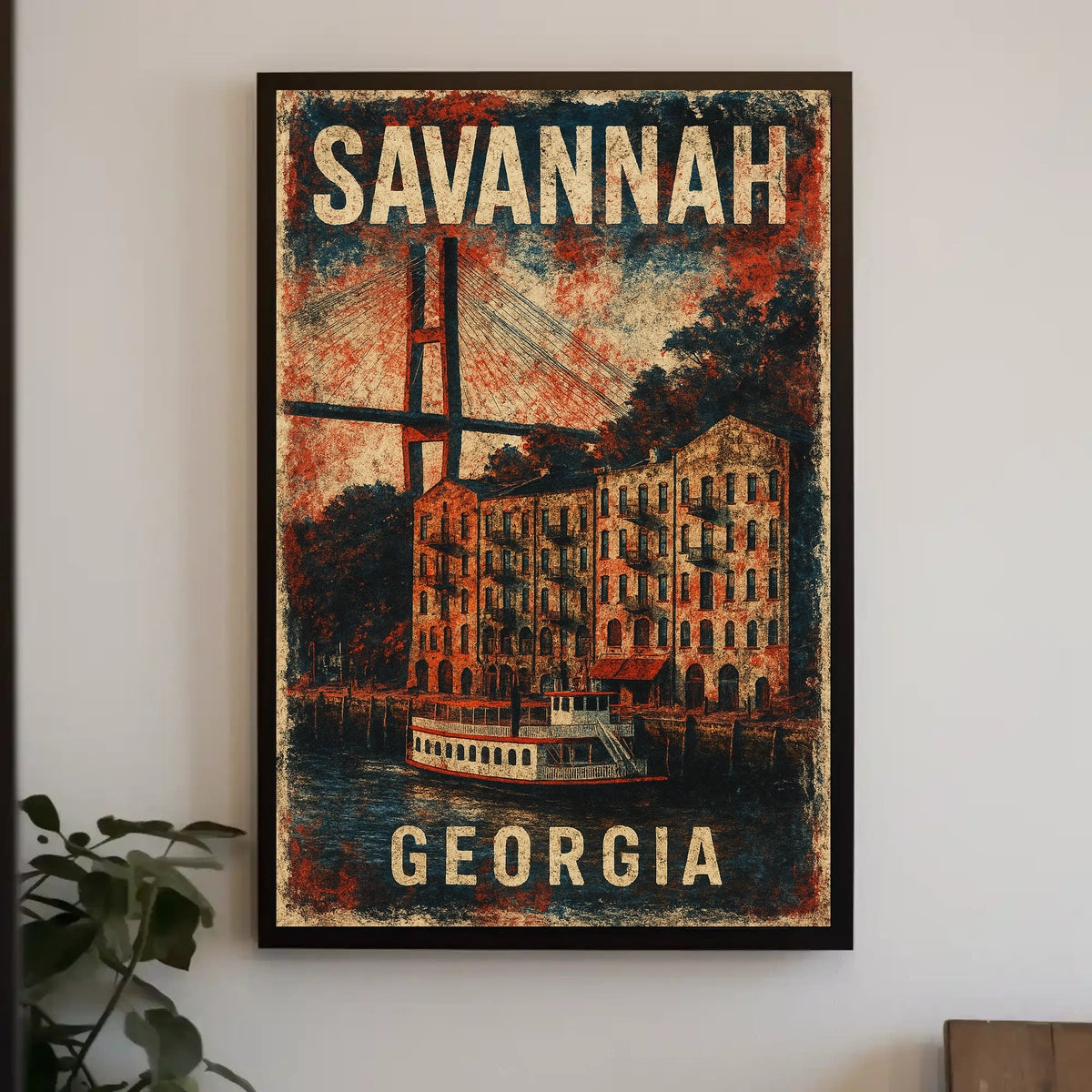 Savannah Riverboat Vintage Travel Heritage Art Deco Poster
