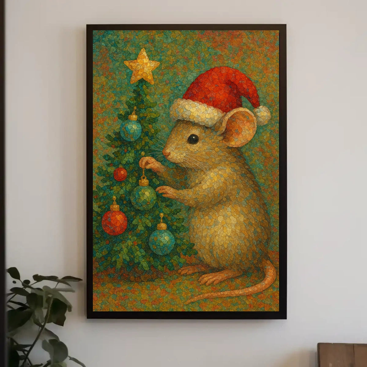 Festive Mouse and Christmas Tree Poster