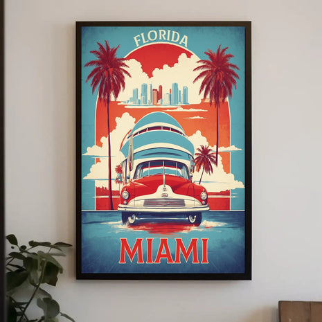 Miami Vintage Car Retro Travel Poster