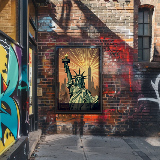 Statue Of Liberty Fireworks Skyline Travel Poster