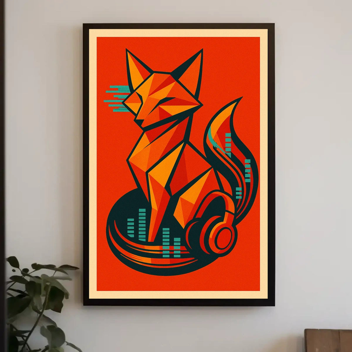 Geometric Fox With Headphones Poster