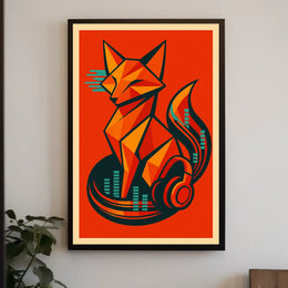 Geometric Fox With Headphones Poster