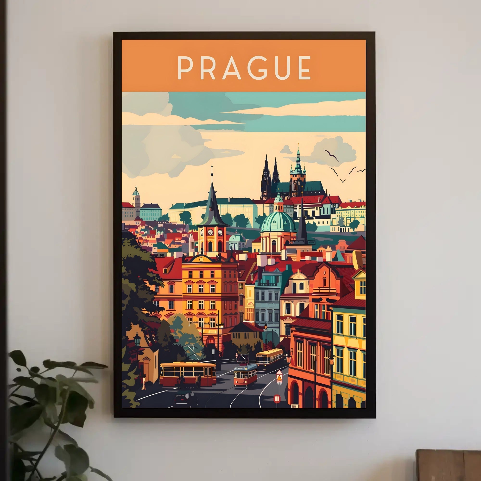 Prague Cityscape Architectural Art Print - Travel Poster
