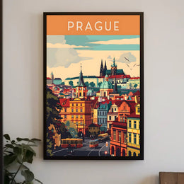 Prague Cityscape Architectural Art Print - Travel Poster