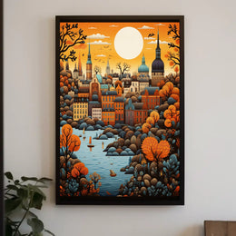Stylized European Cityscape Art Print Cultural or Heritage Poster