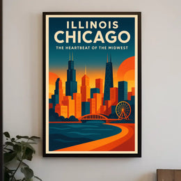 Chicago Skyline Architecture Ferris Wheel Urban Poster
