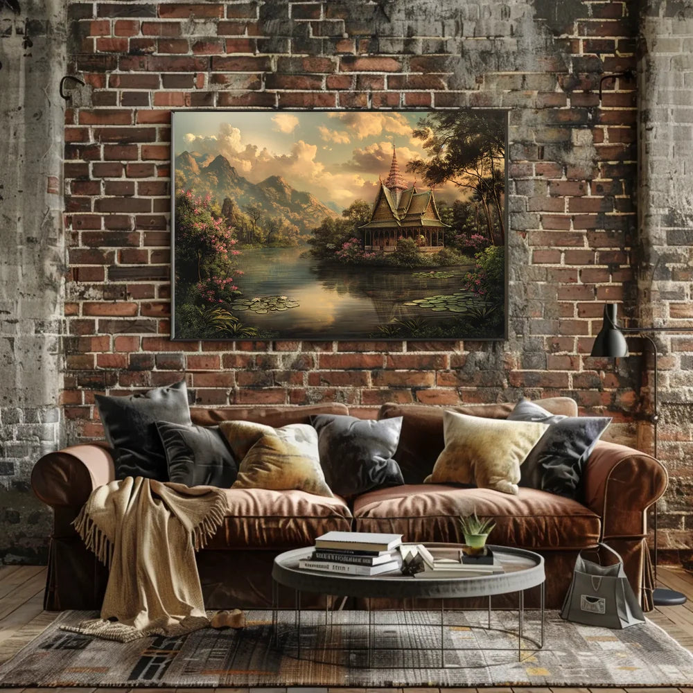 Tranquil Thai Pagoda at Sunset Landscape Poster