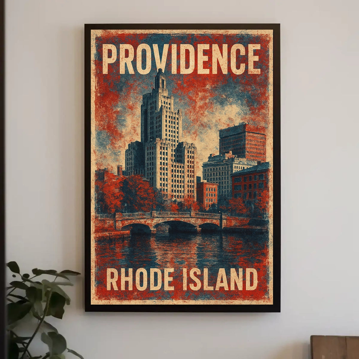 Providence Rhode Island Vintage Urban Cityscape Poster
