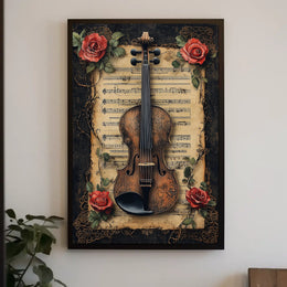 Vintage Violin & Roses Scene Elegant Artistic Poster