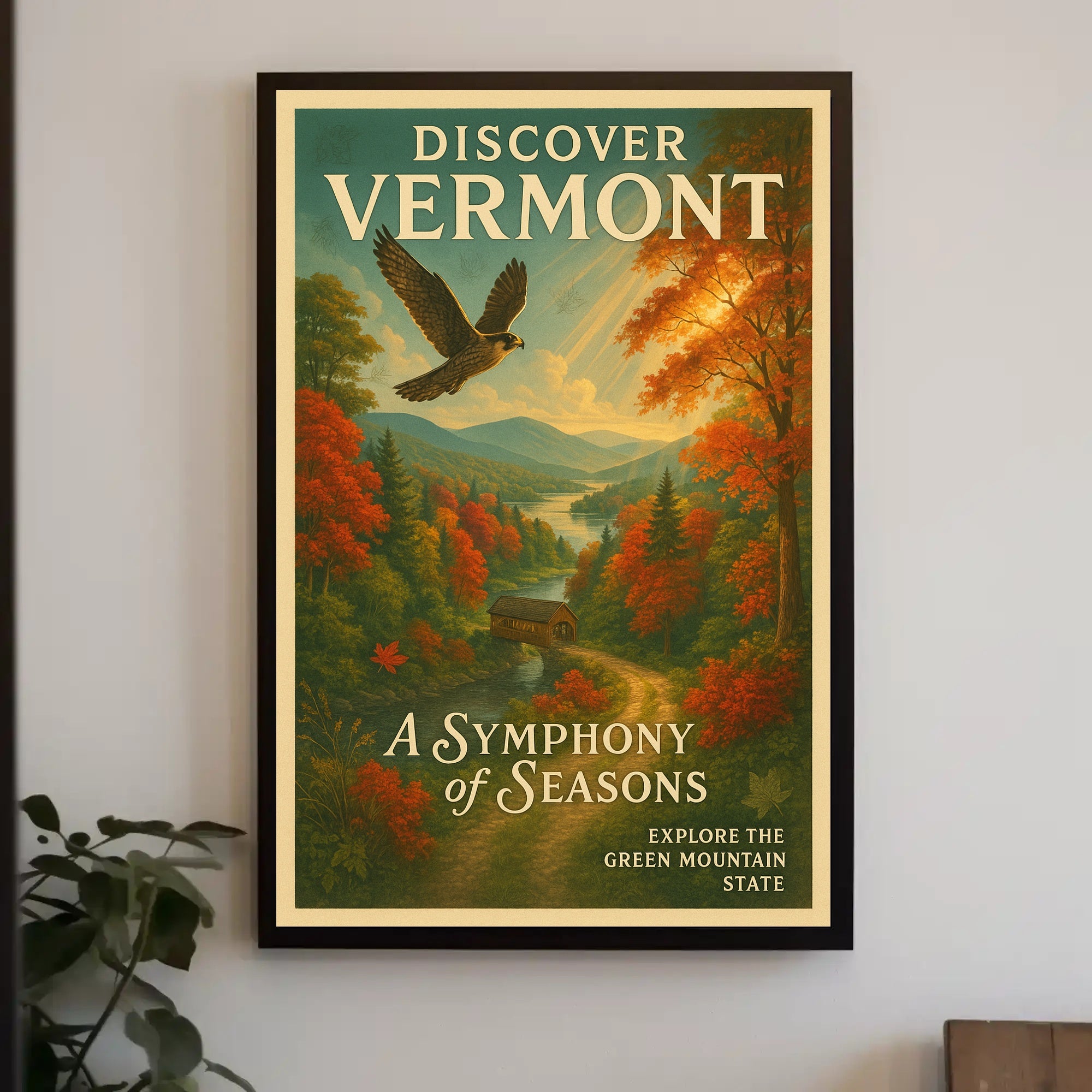 Discover Vermont Vintage Autumn Landscape Travel Poster