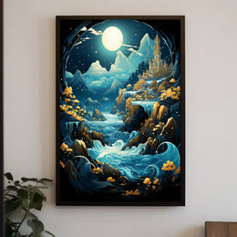Mystical Moonlit Landscape Fantasy Art Poster