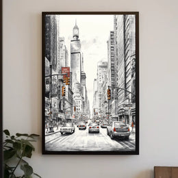 Bustling City Scene with Iconic New York Charm: Travel Poster