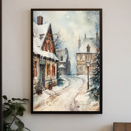 Winter Village Scene Poster